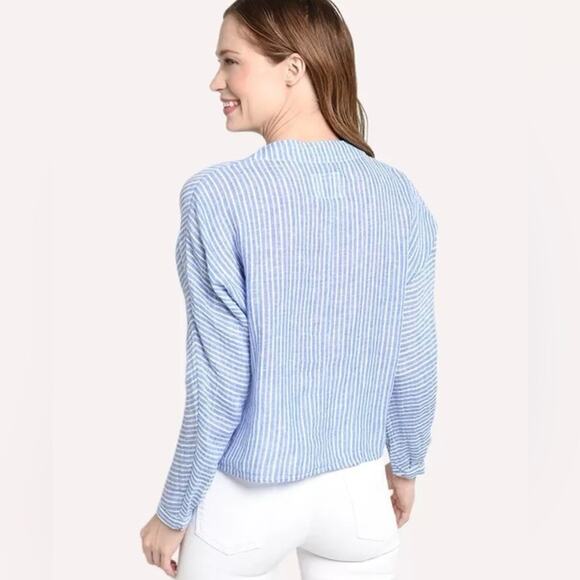 RAILS Sloane Linen Blue Azure Stripe Front Tie Top Shirt Size Large - Picture 2 of 9
